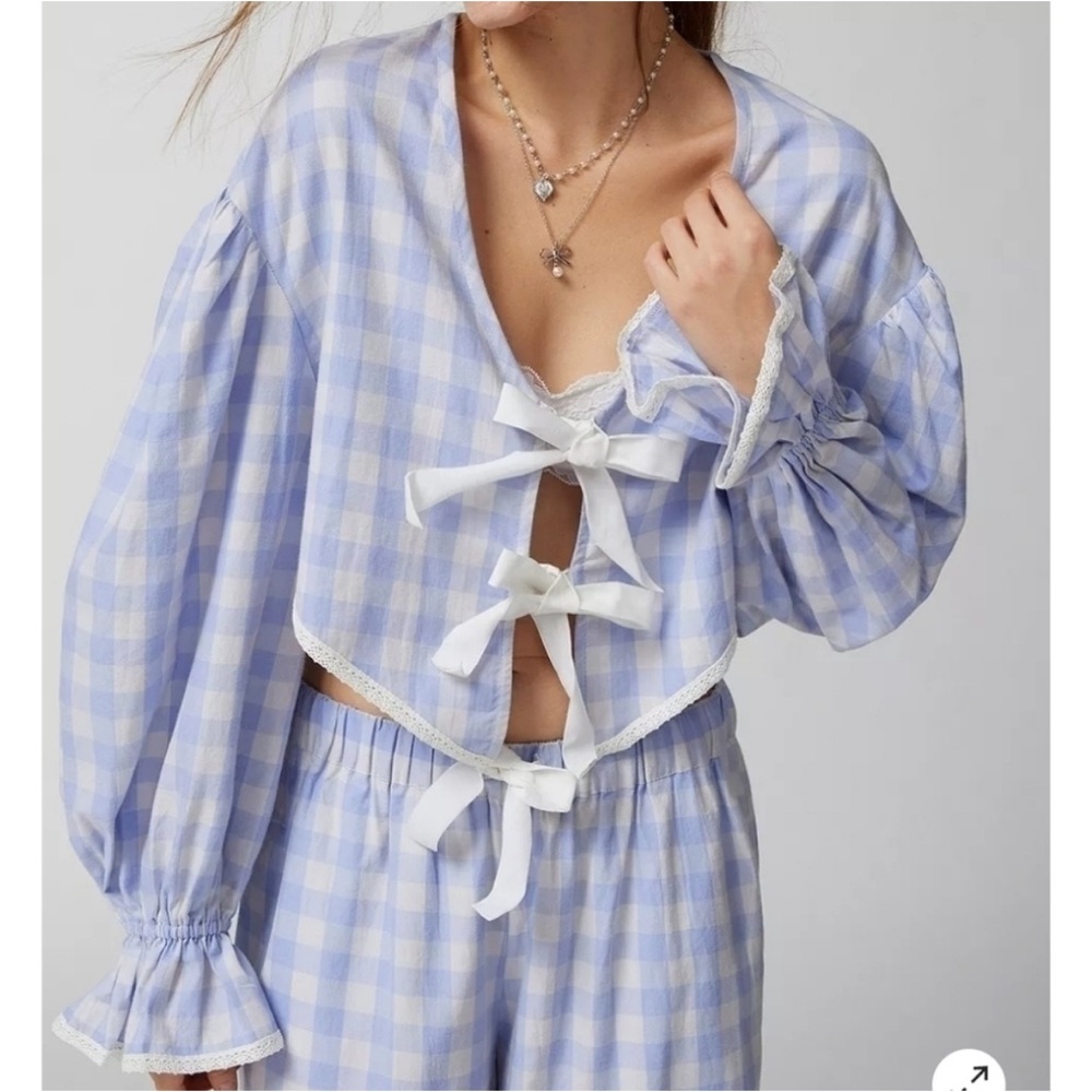 Out From Under Urban Outfitters Size L Lavender Gingham Tie Front Crop Top NWT